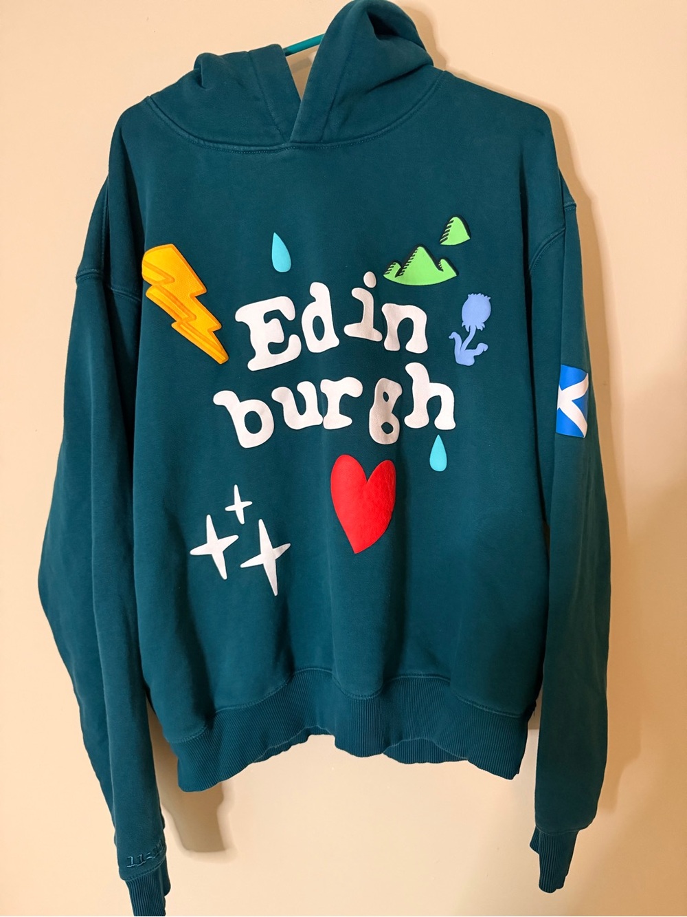 Edinburgh Graphic Hoodie in Teal with Multicolor Patches